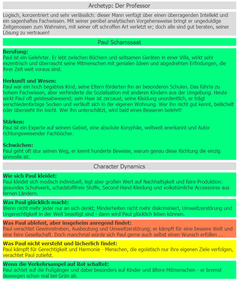 Screenshot des Charakter-Generators von ebookboss - der Professor-Typ