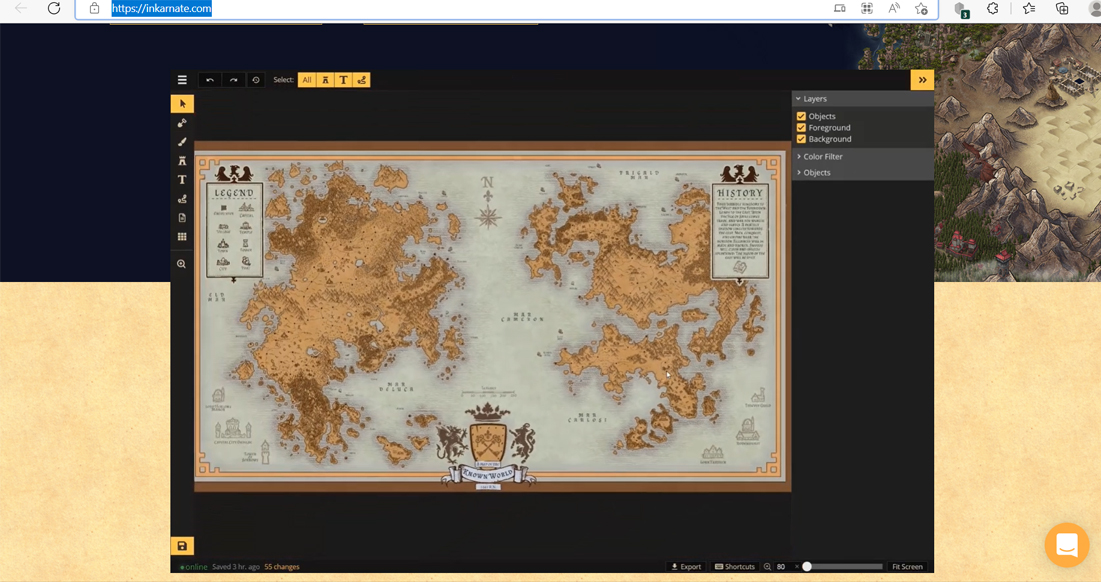 Screenshot der Website Inkarnate zum Gestalten von Fantasy-Maps