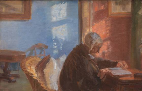 Kunstnerens mor Ane Hedvig Brøndum i den røde stue, 1909, Anna Ancher, Statens Museum for Kunst