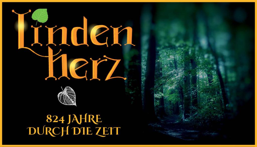 Banner Zeitreise-Roman "Lindenherz - 824 Jahre durch die Zeit" von Tala T. Alsted mit Schriftzug und einem Wald im Hintergrund