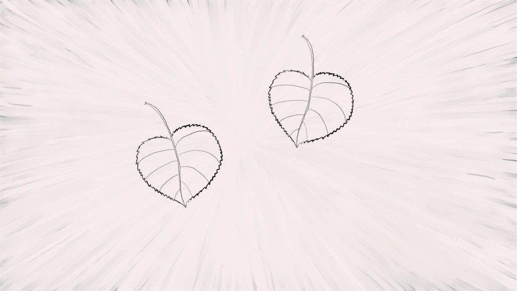 Zwei herzförmige Lindenblätter schweben nach unten - Illustration für Zeitreise-Roman "Lindenherz - 824 Jahre durch die Zeit"