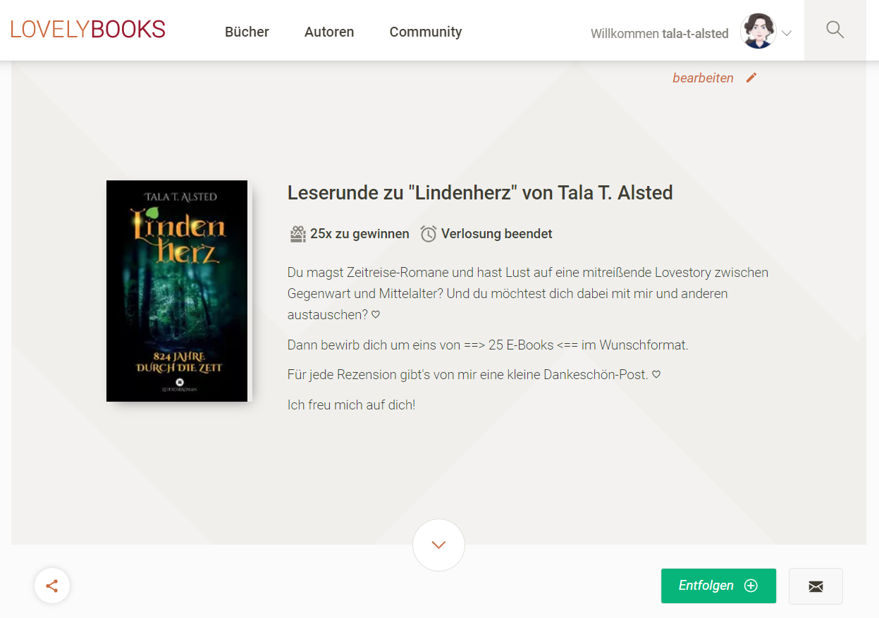 Screenshot aus der Leserunde zu "Lindenherz" von Tala T. Alsted auf LovelyBooks