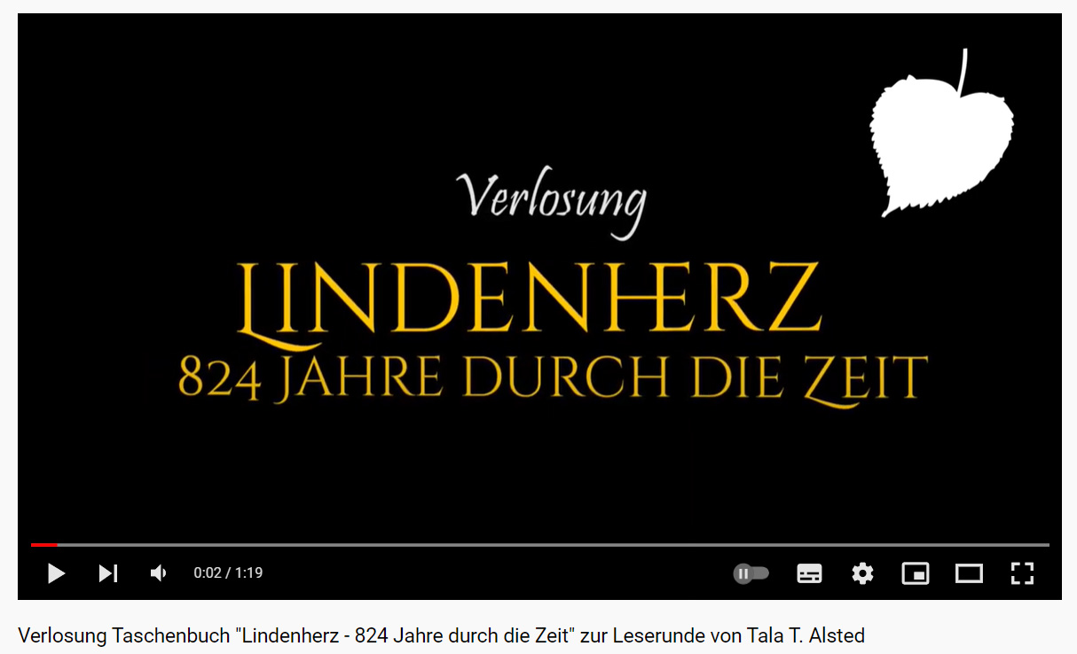 Screenshot vom YouTube Video zur Verlosung des Buchs Lindenherz - 824 Jahre durch die Zeit im Rahmen einer LovelyBooks Leserunde