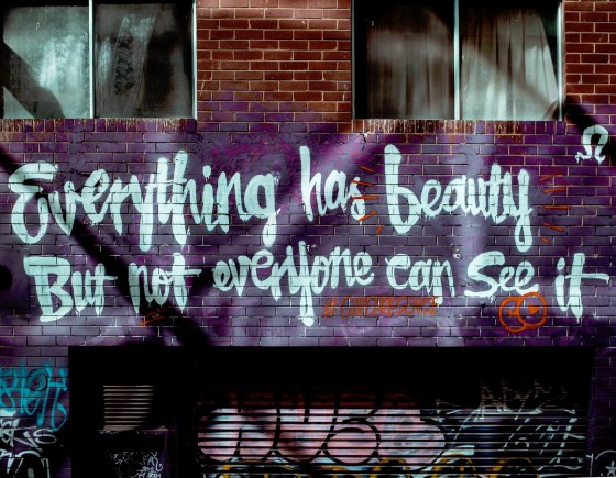 Graffiti auf Hauswand: "Everything has beauty But not everyone can see it" - Bild von StockSnap auf Pixabay
