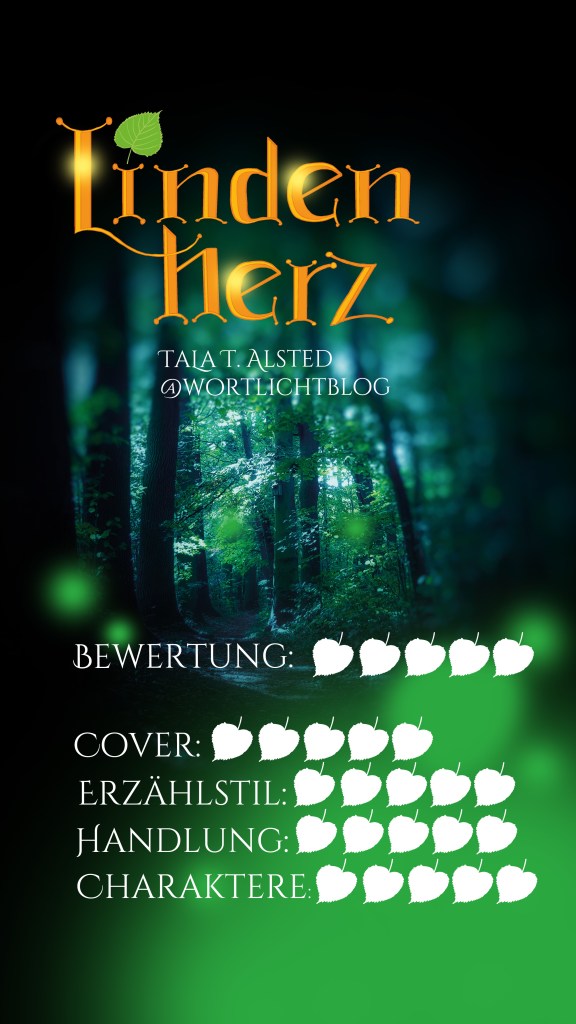 Instagram Story Template Rezension "Lindenherz" von Tala T. Alsted - mit Text: Bewertung, Cover, Erzählstil, Handlung, Charaktere