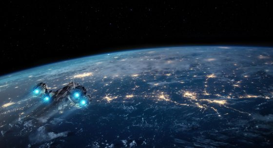 Raumschiff im All über der Erde - Image by Yuri from Pixabay