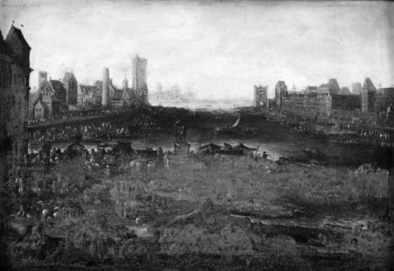 Graue Malerei mit Stadtsilhouette