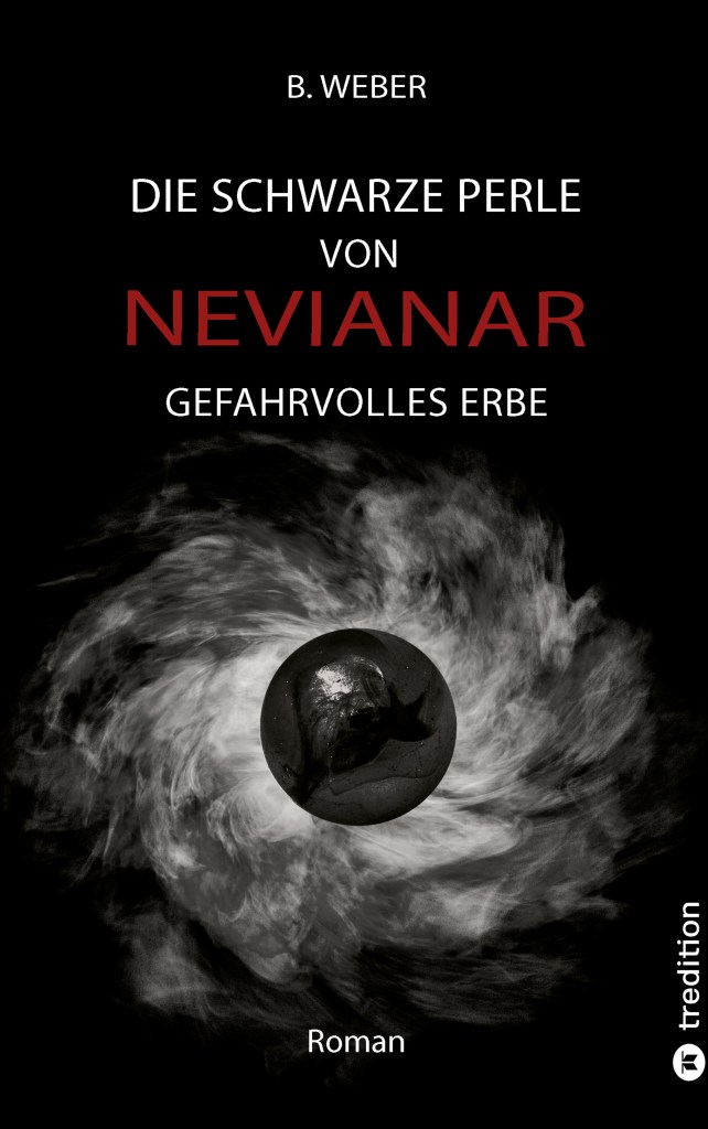 Buchcover mit schwarzer Perle vor dunklem Hintergrund